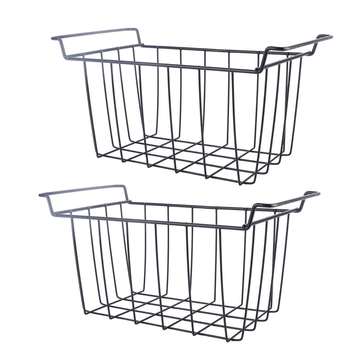 2 Pcs Freezer Wire Storage Basket PE Coated Hanging Rack Organizer Bin Black for Refrigerator Shelves L 39cm X W 20cm X H 20cm