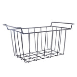 2 Pcs Freezer Wire Storage Basket PE Coated Hanging Rack Organizer Bin Black for Refrigerator Shelves L 39cm X W 20cm X H 20cm - 45-Degree Angle