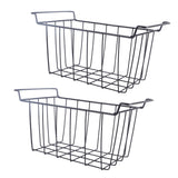 2 Pcs Freezer Wire Storage Basket PE Coated Hanging Rack Organizer Bin Black for Refrigerator Shelves L 39cm X W 20cm X H 20cm - Low Angle