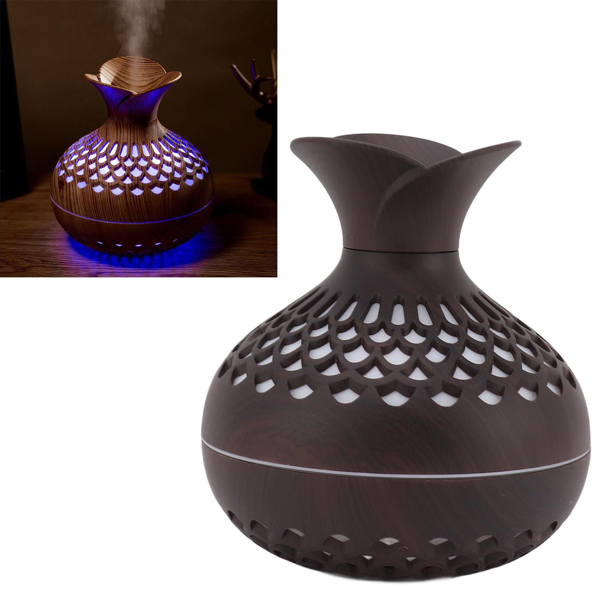 2.5W Scent Diffuser 300ml USB Powered Silent Operation Flower Vase Shape Aroma Humidifier for Offices Bedrooms Dark Brown