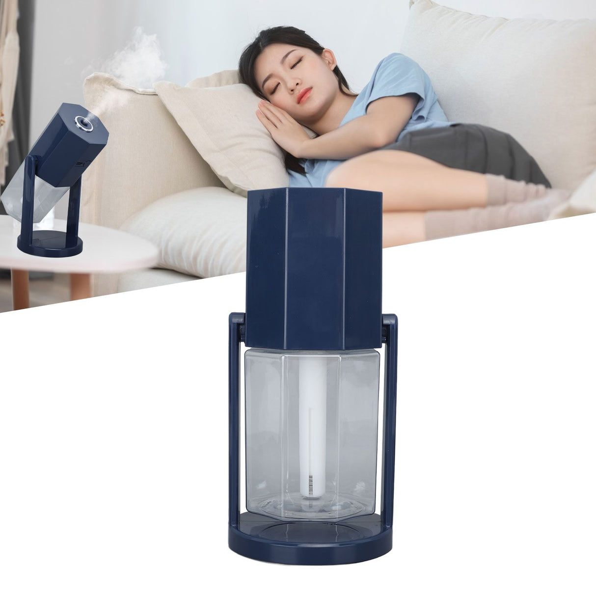 USB Desktop Humidifier Multifunctional Quiet Colorful Ambient Light Portable Small Humidifier for Car Home Bedroom Office Blue