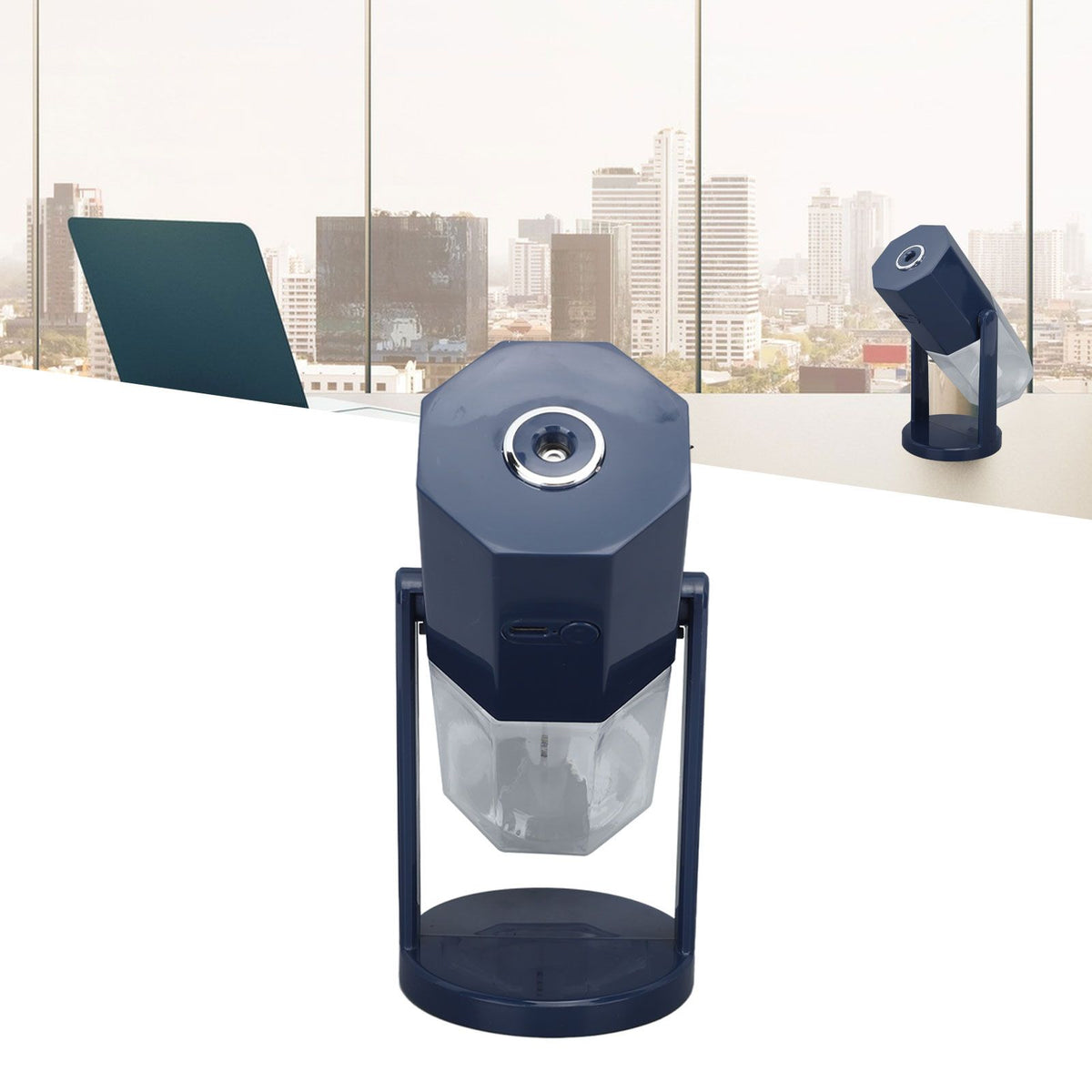 USB Desktop Humidifier Multifunctional Quiet Colorful Ambient Light Portable Small Humidifier for Car Home Bedroom Office Blue