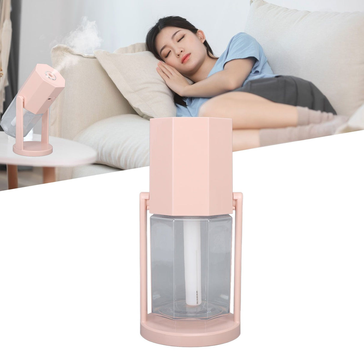 USB Desktop Humidifier Multifunctional Quiet Colorful Ambient Light Portable Small Humidifier for Car Home Bedroom Office Pink
