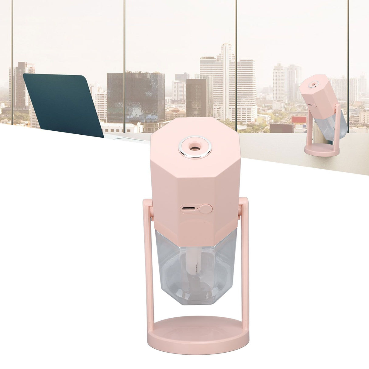 USB Desktop Humidifier Multifunctional Quiet Colorful Ambient Light Portable Small Humidifier for Car Home Bedroom Office Pink