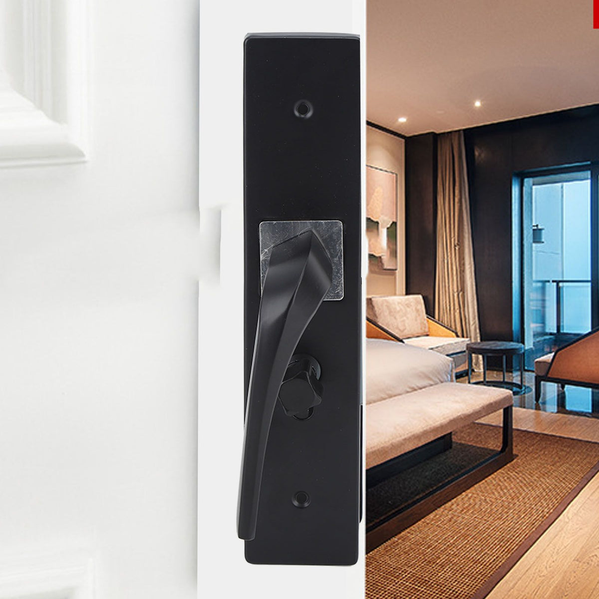 Bedroom Lock Set Household Interior Room Bathroom Silent Aluminium Alloy with Solid Wood Handle Black