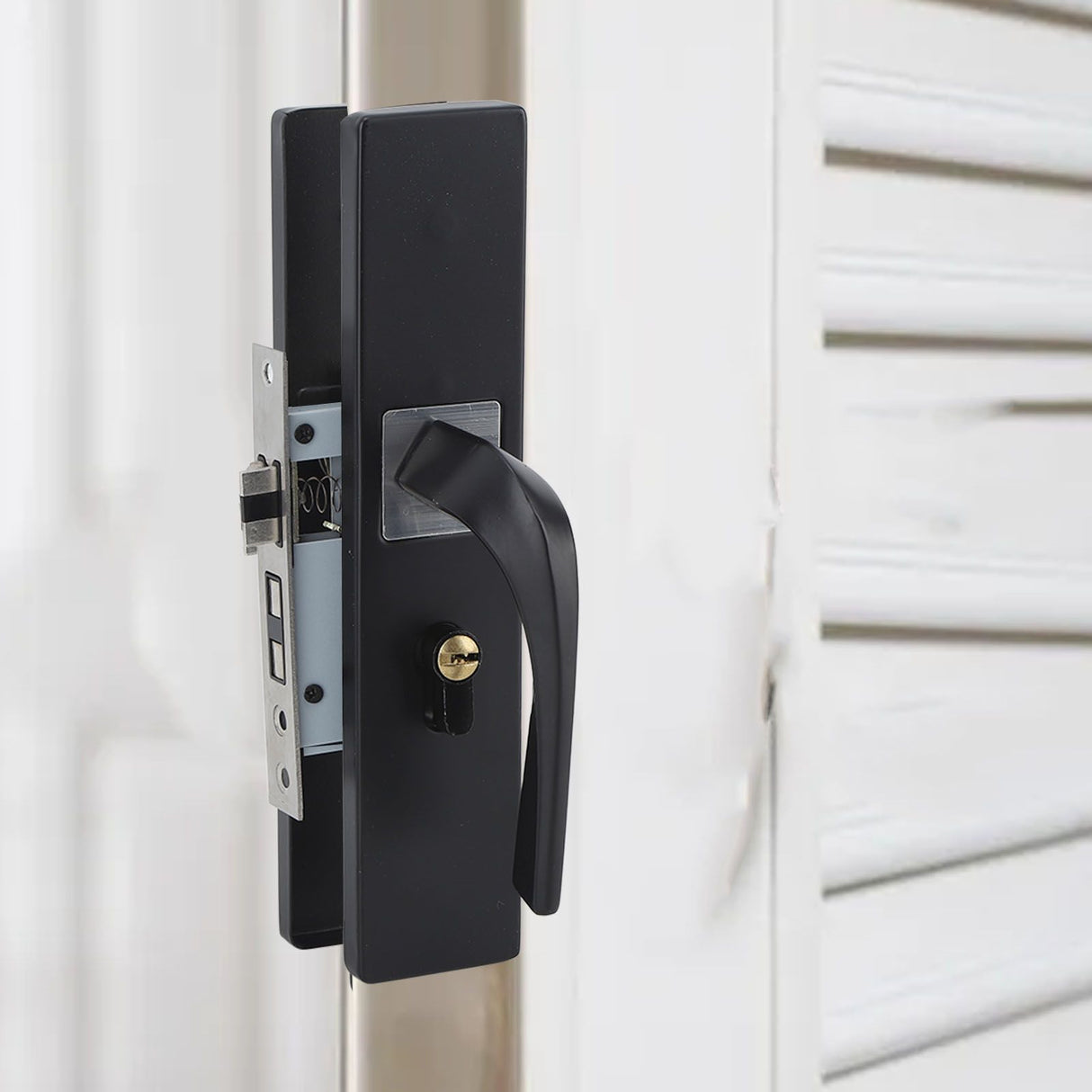 Bedroom Lock Set Household Interior Room Bathroom Silent Aluminium Alloy with Solid Wood Handle Black