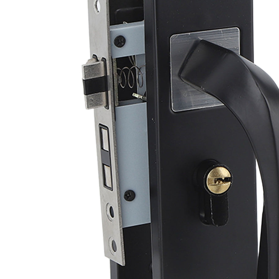 Bedroom Lock Set Household Interior Room Bathroom Silent Aluminium Alloy with Solid Wood Handle Black