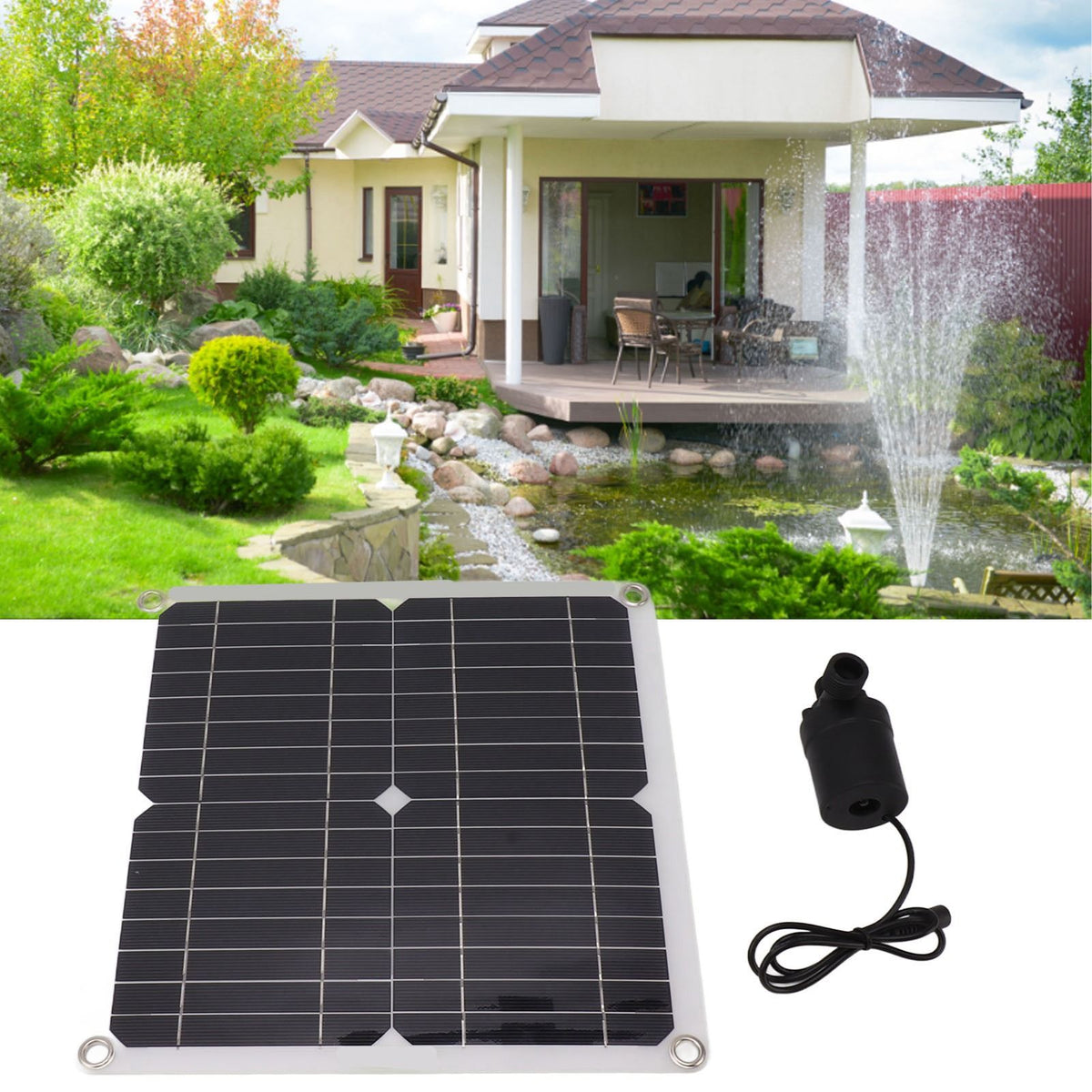 Solar Water Pump Kit 50W Solar Panel 22W Water Fountain Pump with Battery Box Timing Controller DC12V
