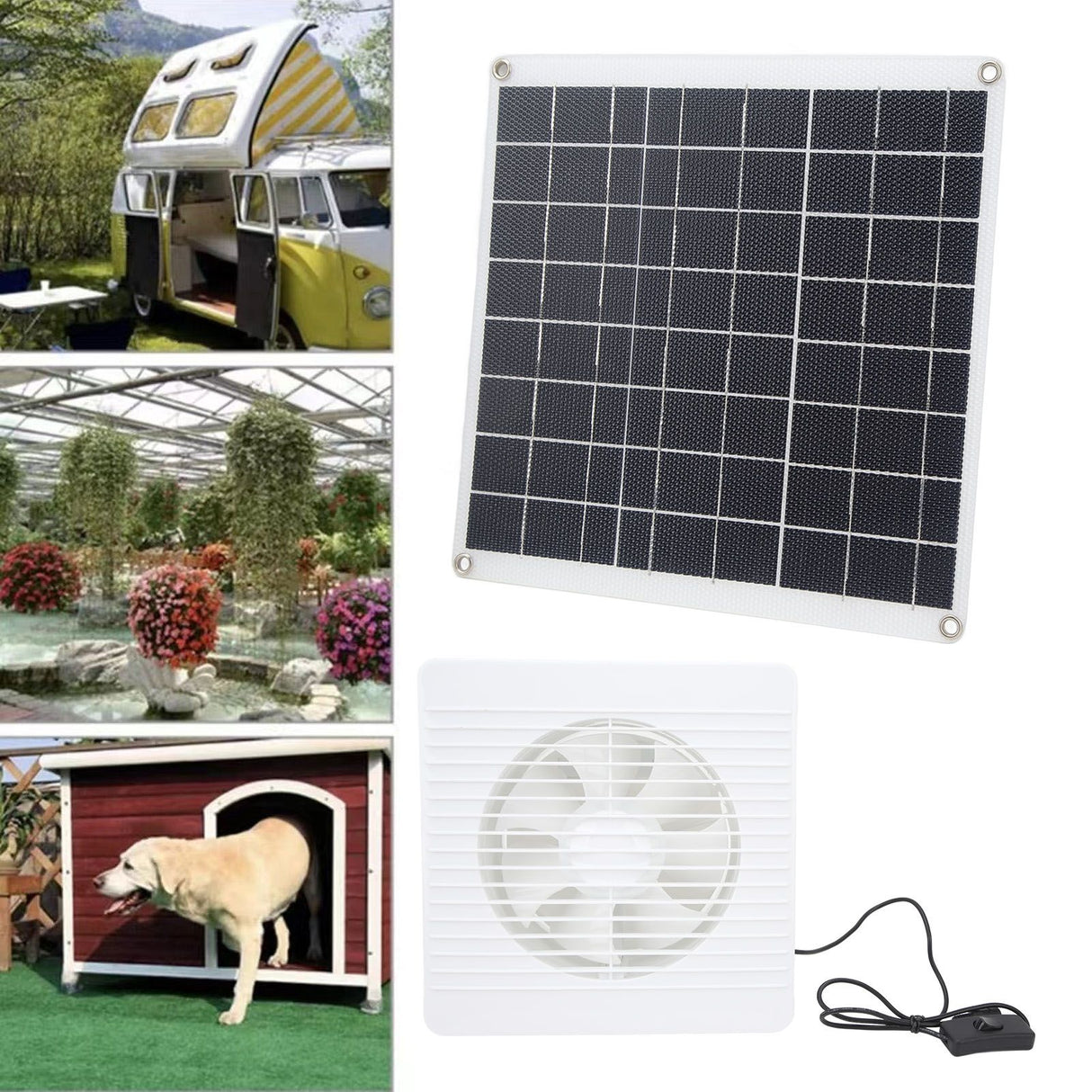 Solar Panel Powered Fan Maintain Air Circulation 6 Blades 15W Solar Panel Exhaust Fan for Chicken Coops Greenhouses 8 in