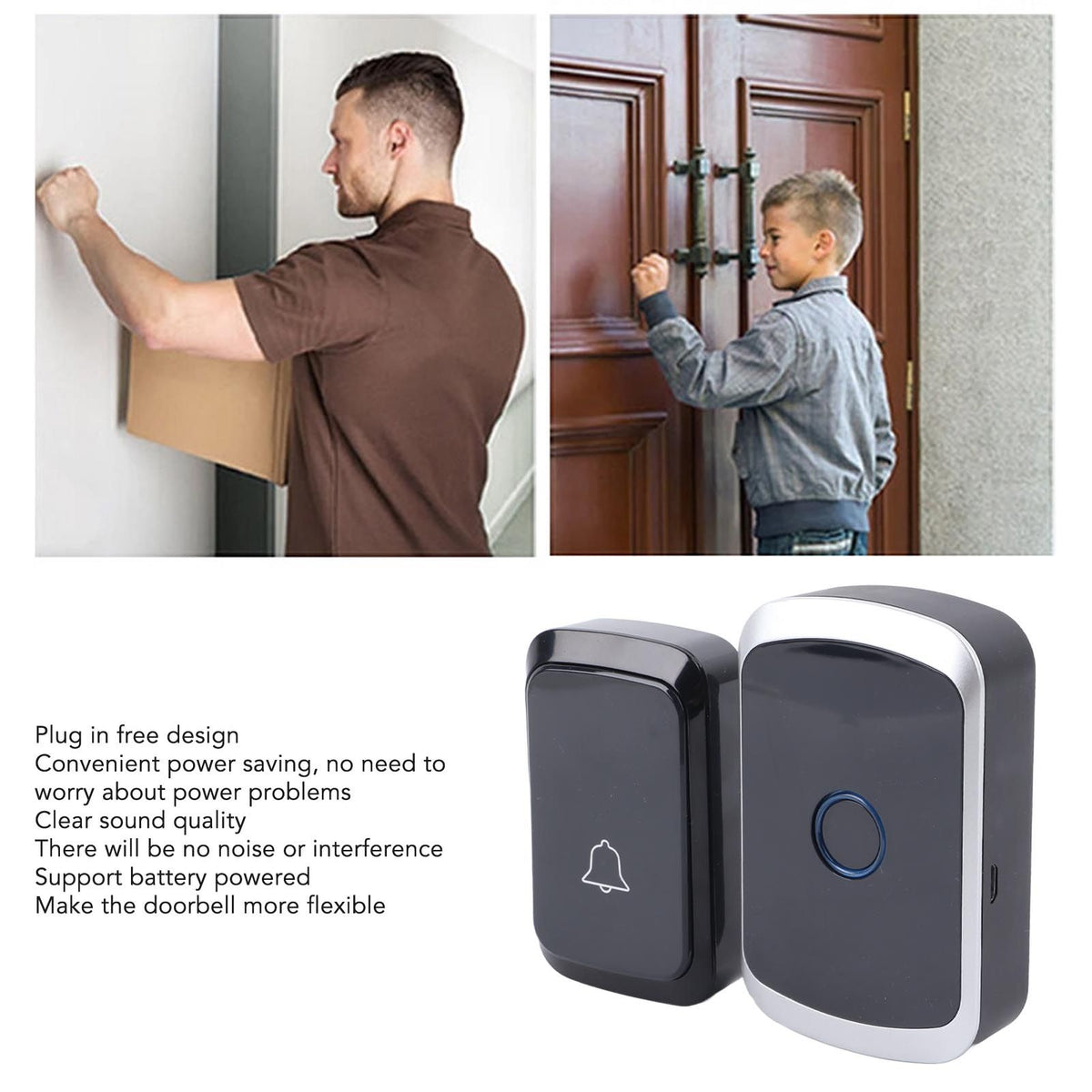 Wireless Doorbell Stable Signal Direct Current ABS Easy To Install Battery Powered Doorbell for Room