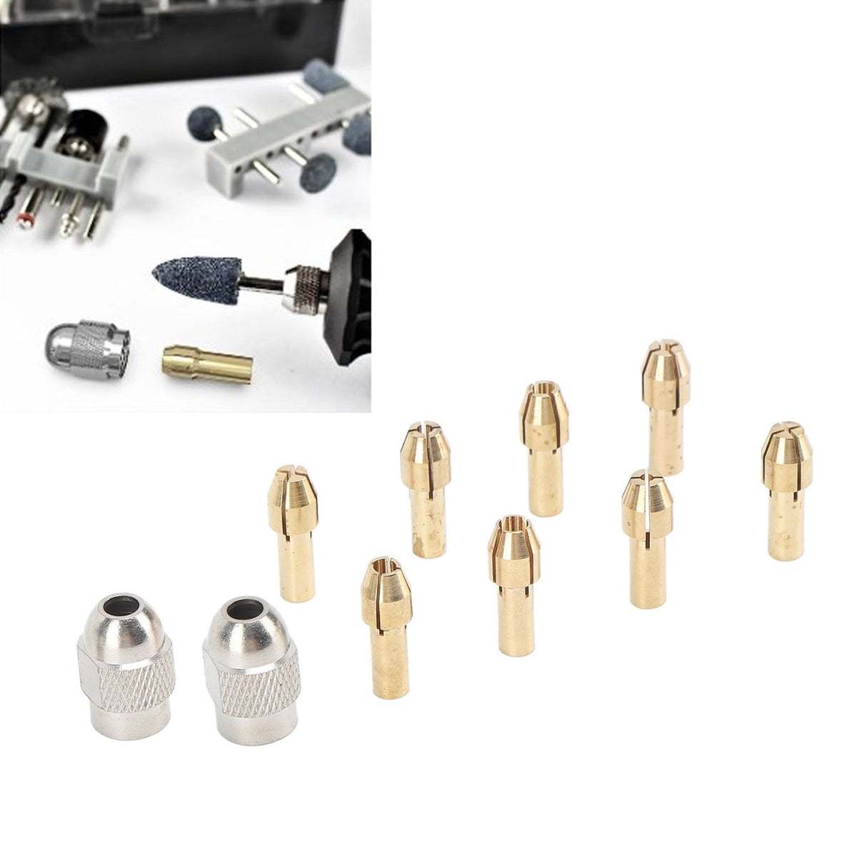 10PCS Drill Chuck Collet Set Brass Electric Drill Keyless Bit Collet Chuck Fast Change Adapter Tool for Replacement