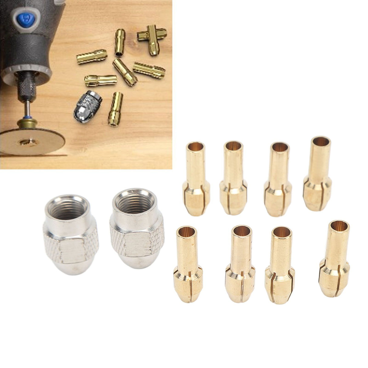 10PCS Drill Chuck Collet Set Brass Electric Drill Keyless Bit Collet Chuck Fast Change Adapter Tool for Replacement