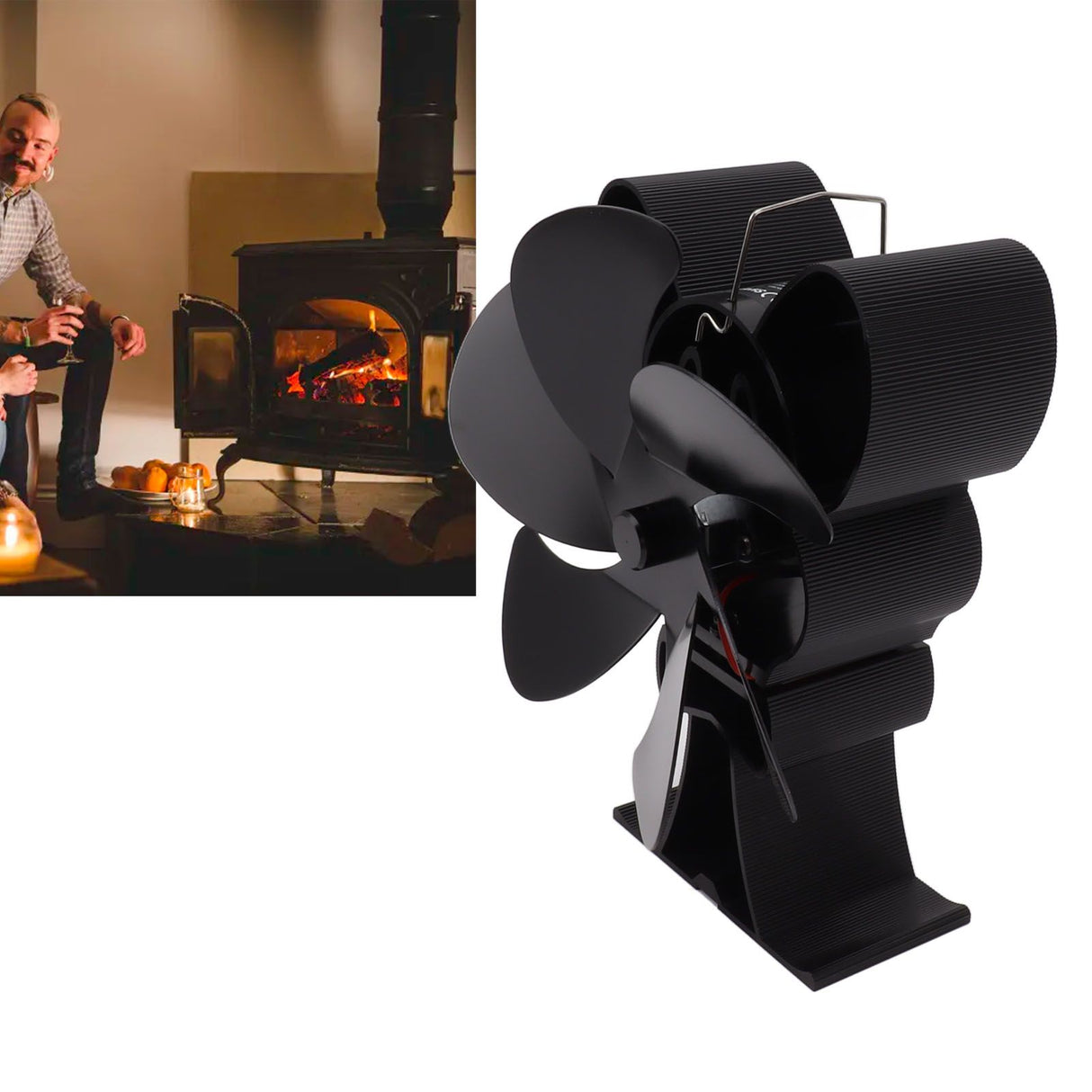 6 Blade Heat Powered Stove Fan for Wood Fireplace Chimney Fireplace Fan Increases Warm Air Silent Operation Black