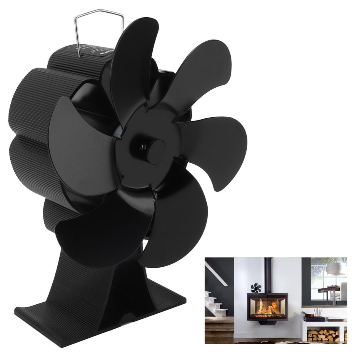 Black 6 Blade Heat Powered Stove Fan Thermodynamically Driven Fireplace Fan for Heat Dissipation
