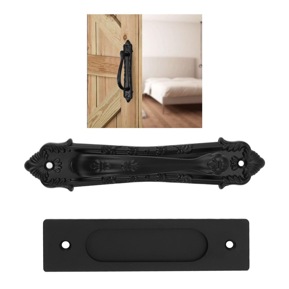 Sliding Barn Door Handle Aluminum Alloy Black Punch Free Double Sided Door Pull Handles for Gate Cabinet