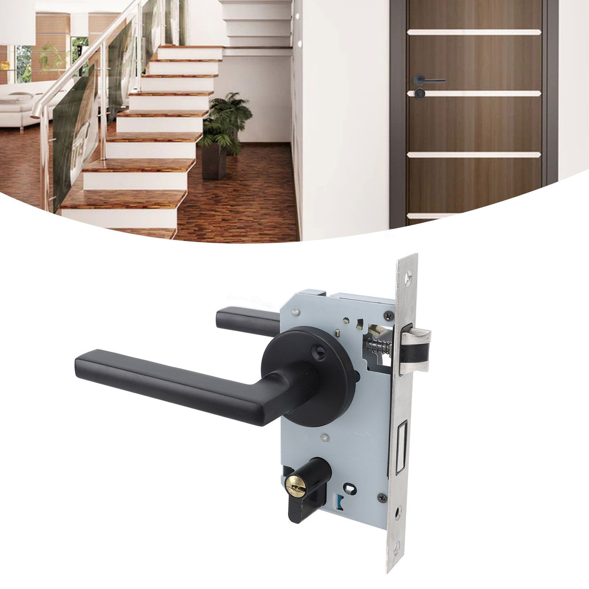 House Door Handle Lock Aluminum Black Antioxidant Coating Shock Resistance Door Lever for Bedroom Home Room