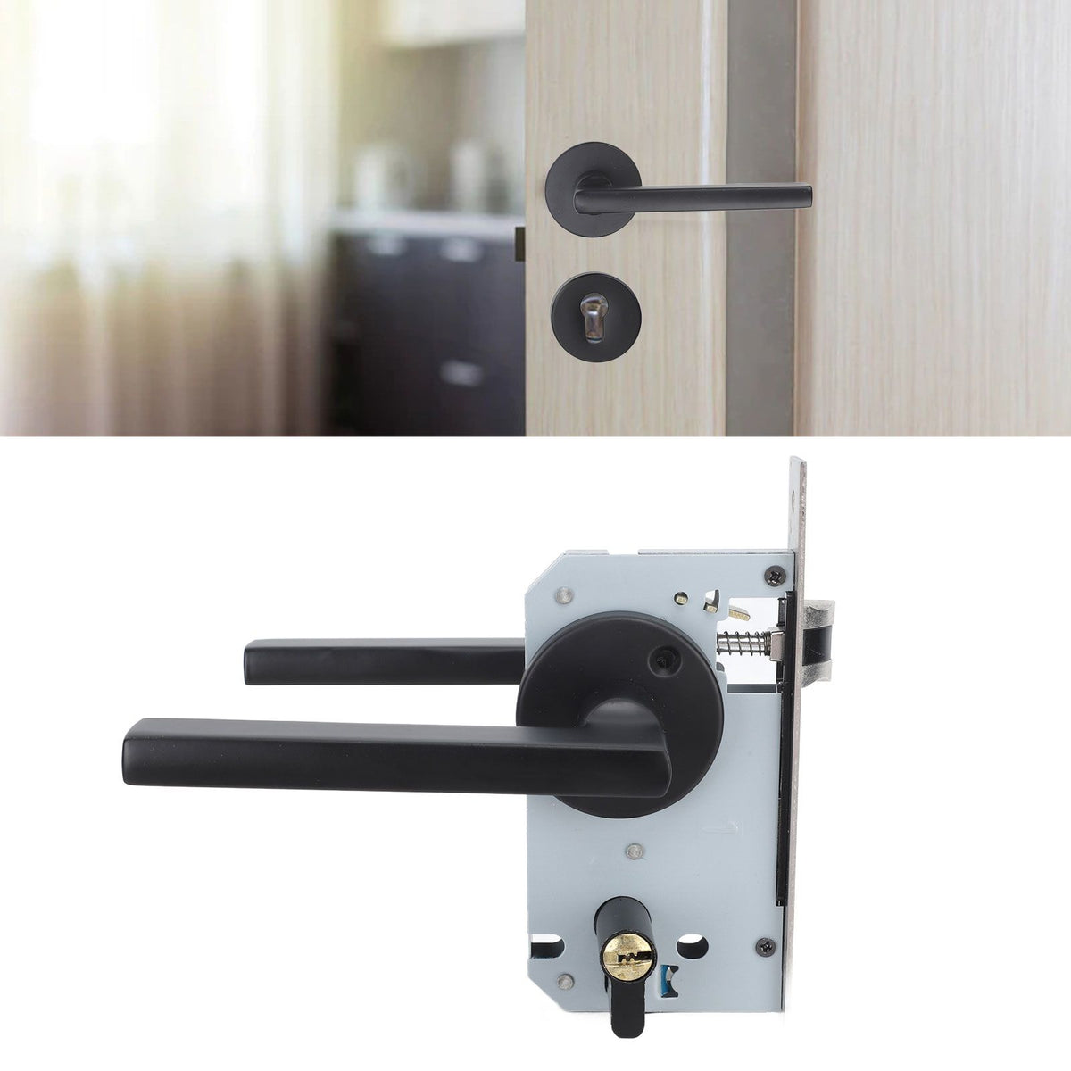 House Door Handle Lock Aluminum Black Antioxidant Coating Shock Resistance Door Lever for Bedroom Home Room