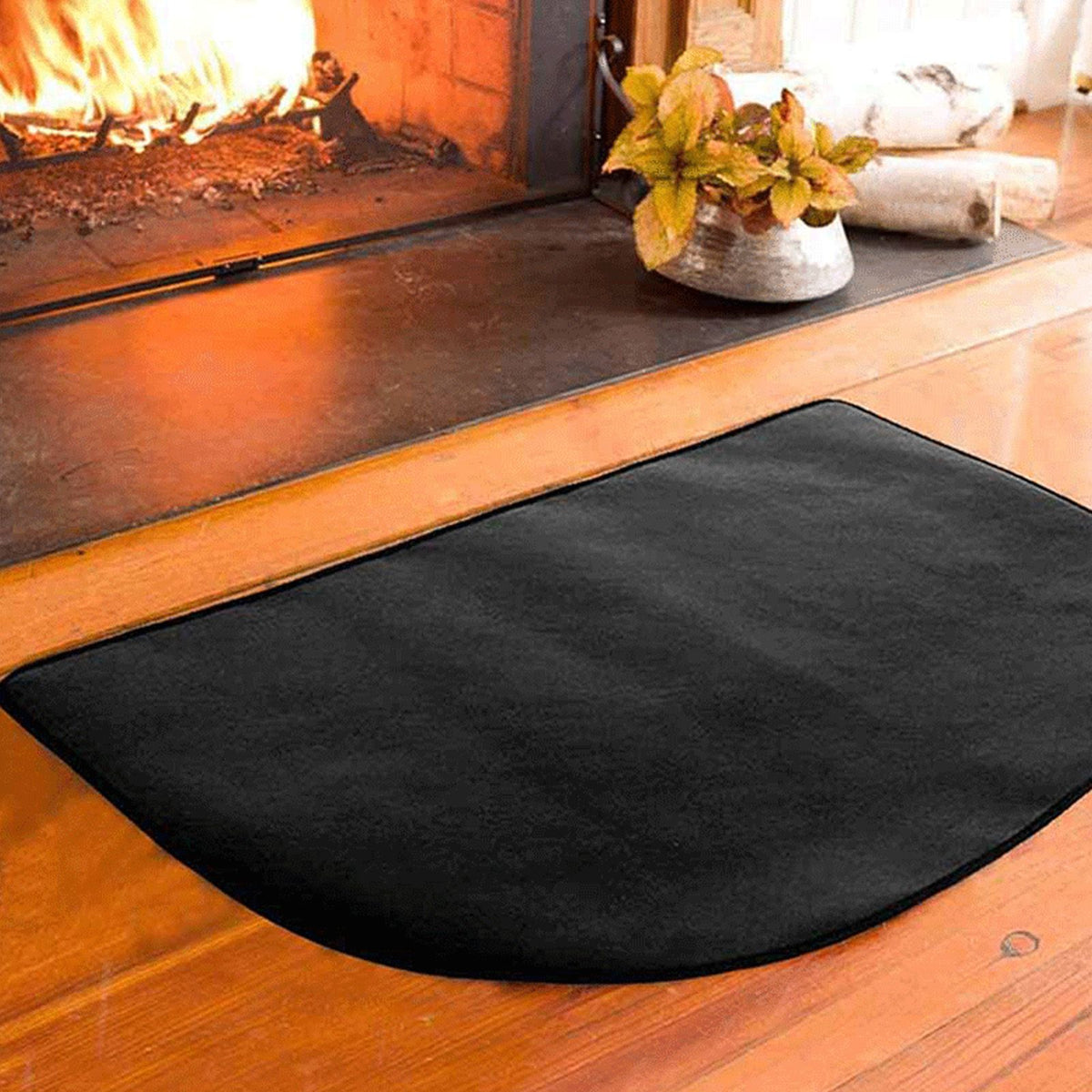 Fireproof Fireplace Mat Black Portable Stove Hearth Pad Slip Proof Under Grill Mat for Household Barbecue 100cm