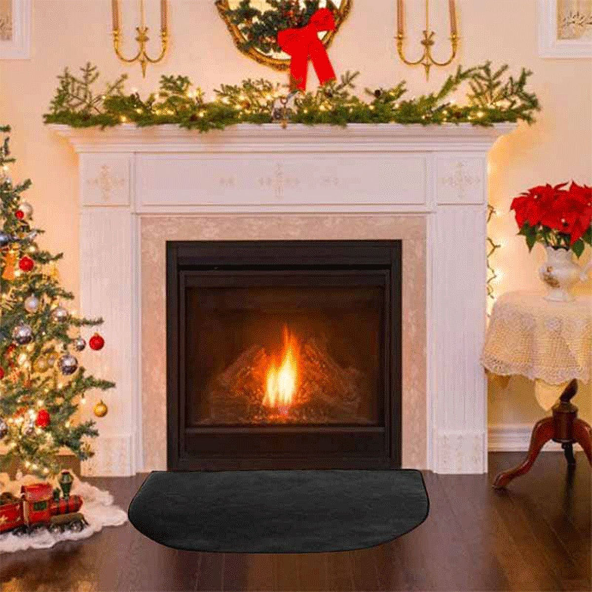 Fireproof Fireplace Mat Black Portable Stove Hearth Pad Slip Proof Under Grill Mat for Household Barbecue 100cm