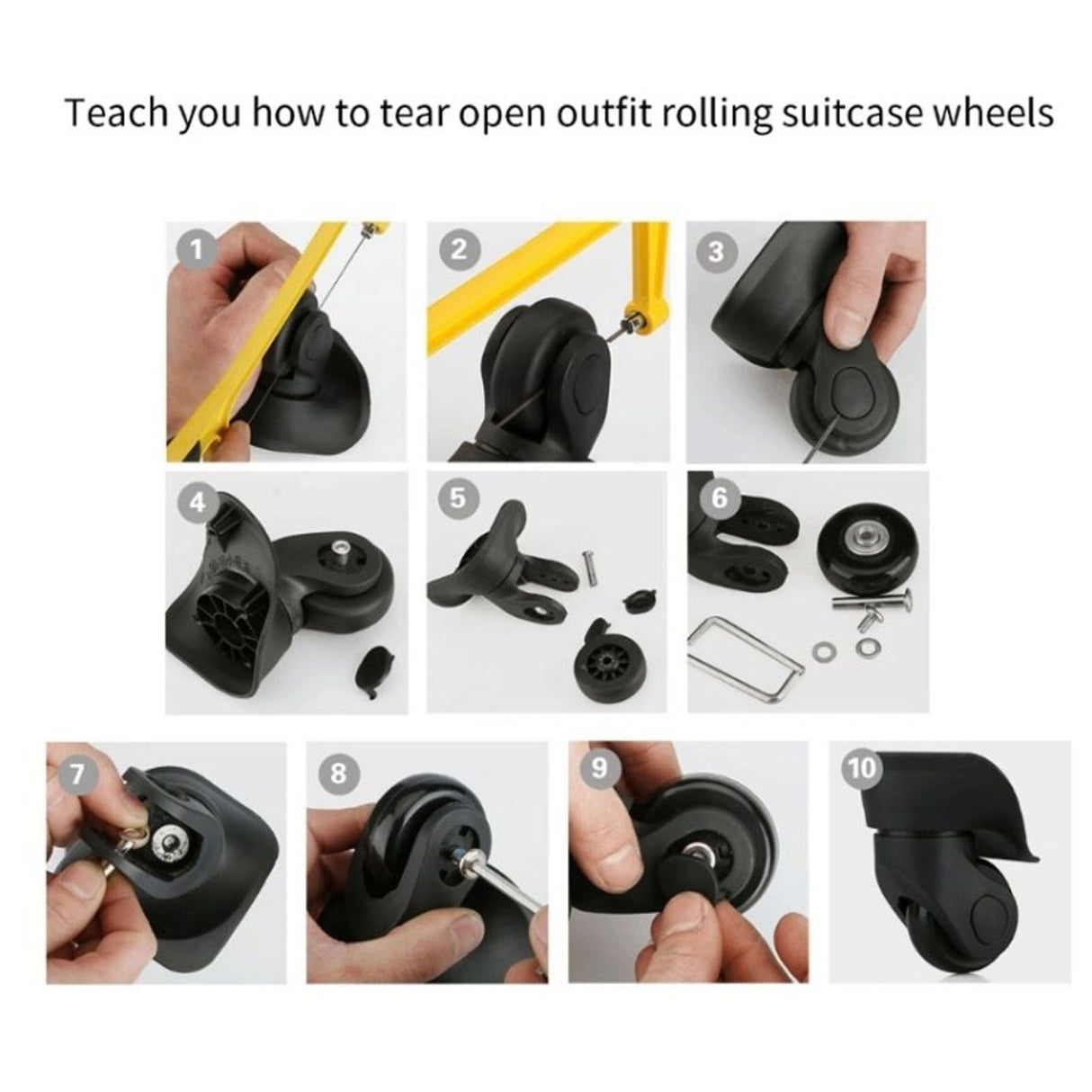 2Pcs Luggage Suitcase Replacement Wheels Universal Rubber Swivel Caster Wheels Bearings Repair Kits with Installation Tool 56x24mm / 2.2x0.9in