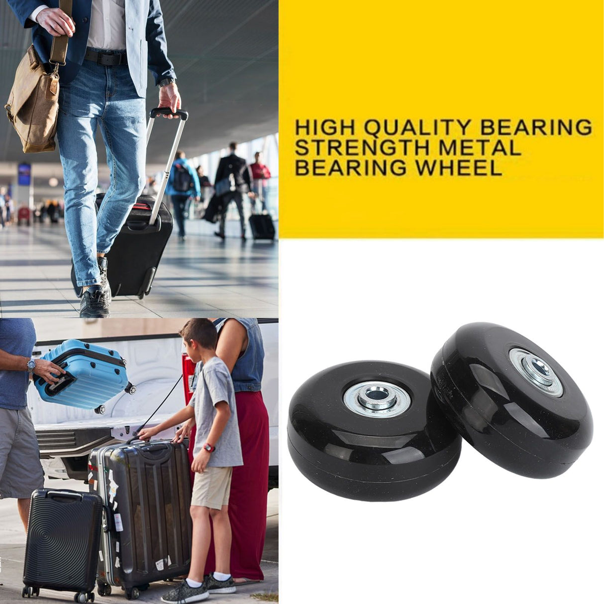 2Pcs Luggage Suitcase Replacement Wheels Universal Rubber Swivel Caster Wheels Bearings Repair Kits with Installation Tool 56x24mm / 2.2x0.9in