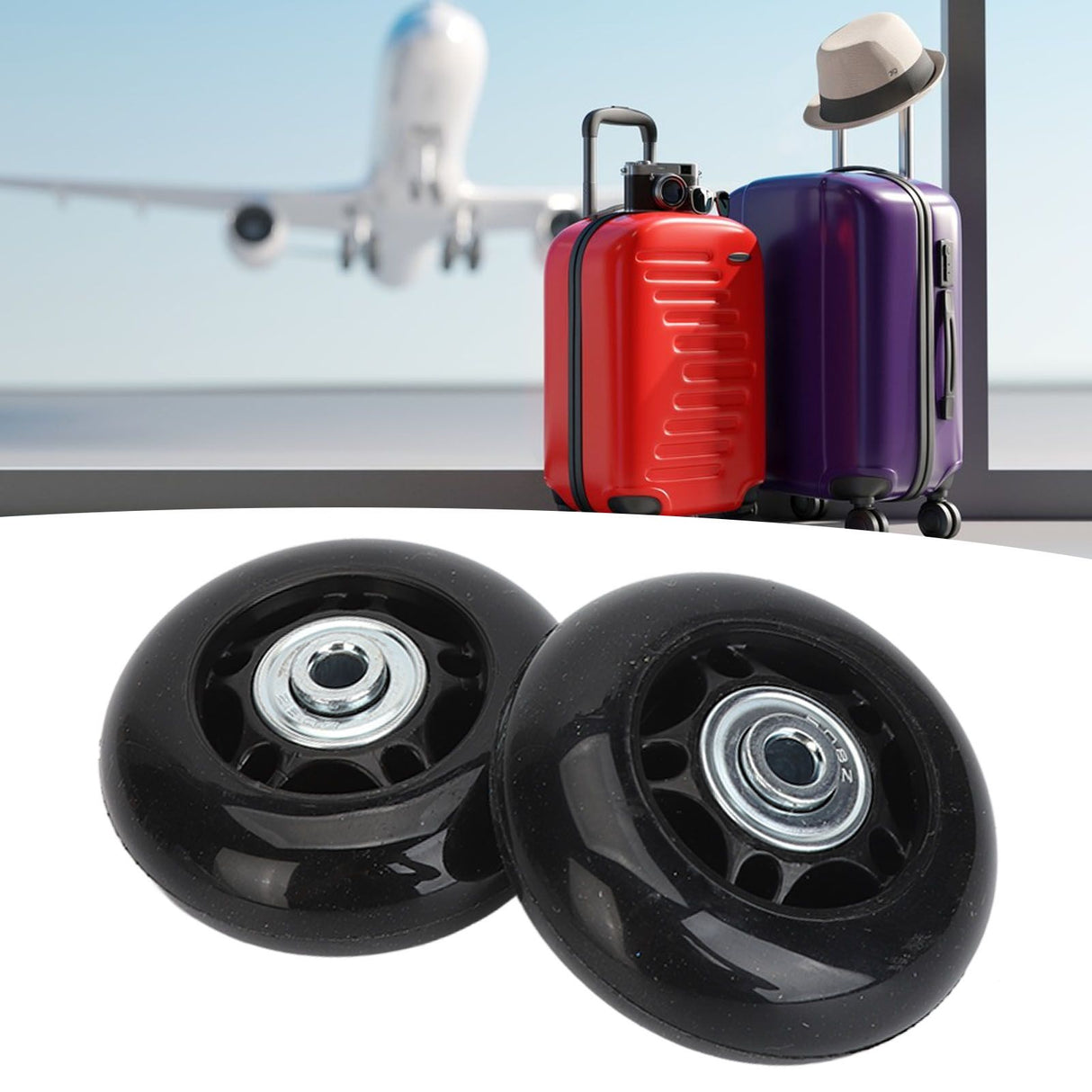 2Pcs Luggage Suitcase Replacement Wheels Universal Rubber Swivel Caster Wheels Bearings Repair Kits with Installation Tool 64x24mm / 2.5x0.9in