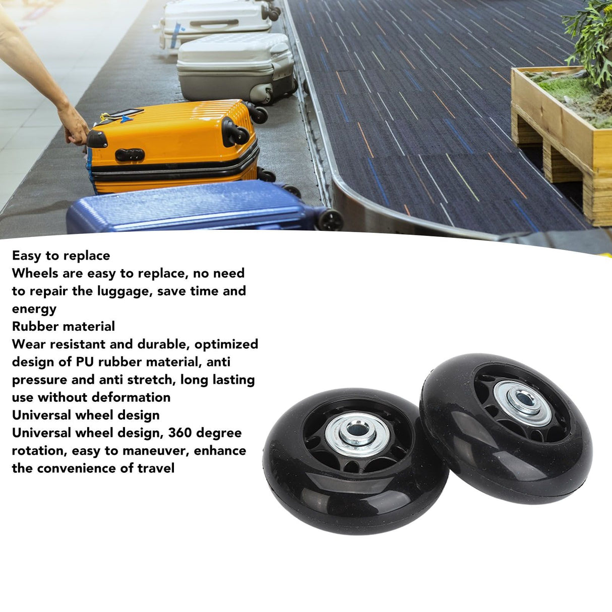 2Pcs Luggage Suitcase Replacement Wheels Universal Rubber Swivel Caster Wheels Bearings Repair Kits with Installation Tool 64x24mm / 2.5x0.9in