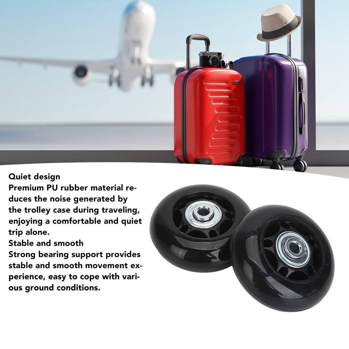 2Pcs Luggage Suitcase Replacement Wheels Universal Rubber Swivel Caster Wheels Bearings Repair Kits with Installation Tool 64x24mm / 2.5x0.9in