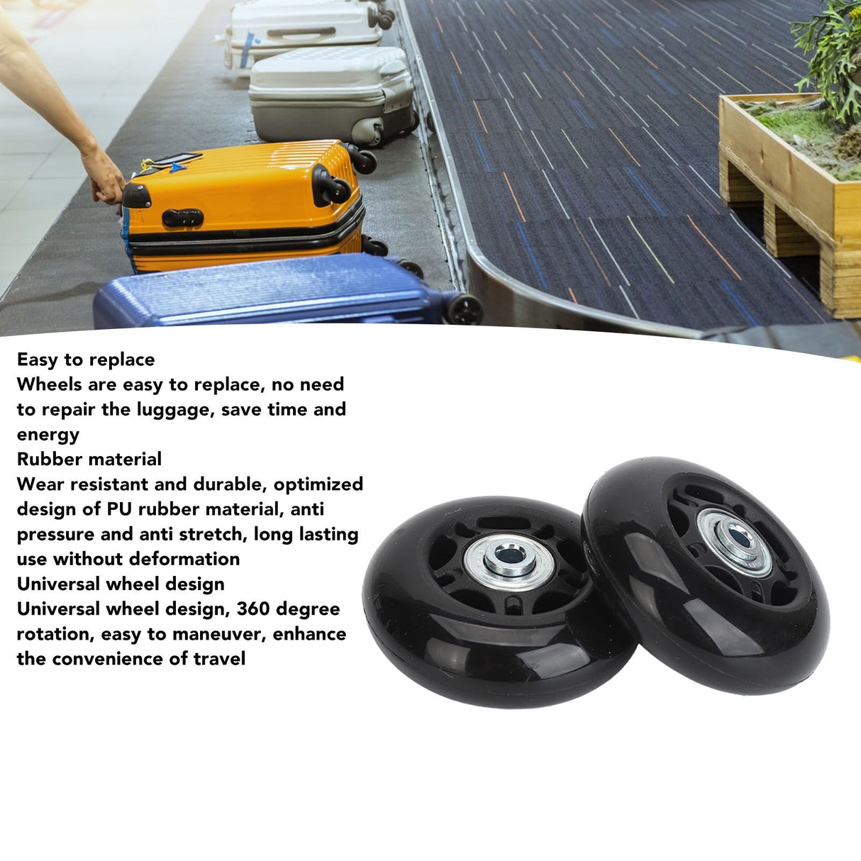 2Pcs Luggage Suitcase Replacement Wheels Universal Rubber Swivel Caster Wheels Bearings Repair Kits with Installation Tool 68x24mm / 2.7x0.9in