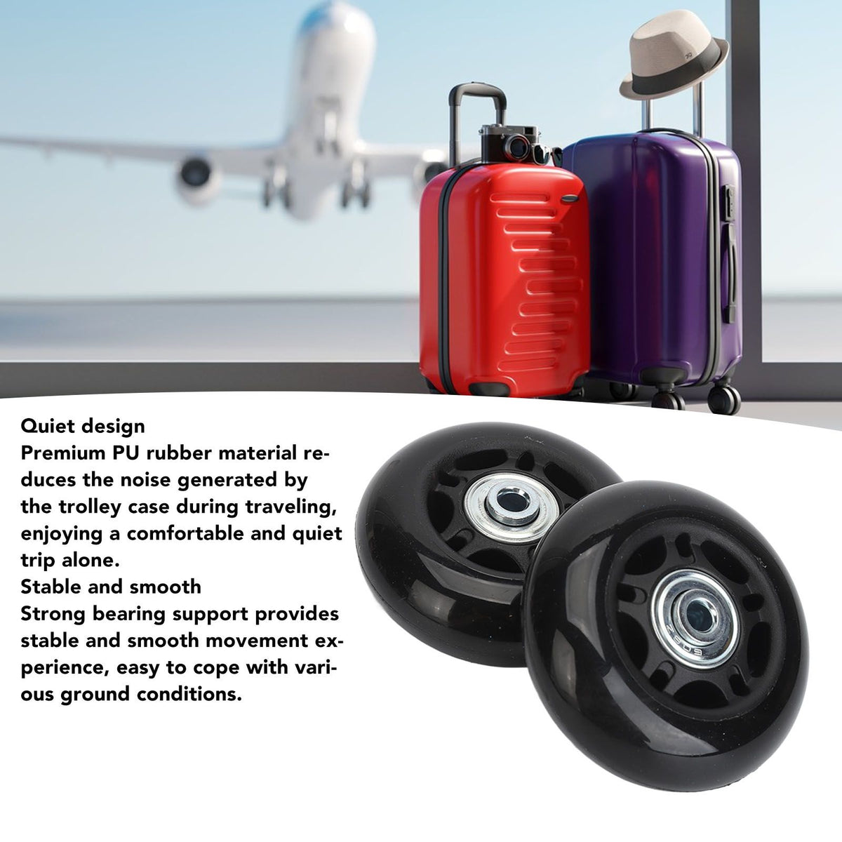 2Pcs Luggage Suitcase Replacement Wheels Universal Rubber Swivel Caster Wheels Bearings Repair Kits with Installation Tool 68x24mm / 2.7x0.9in
