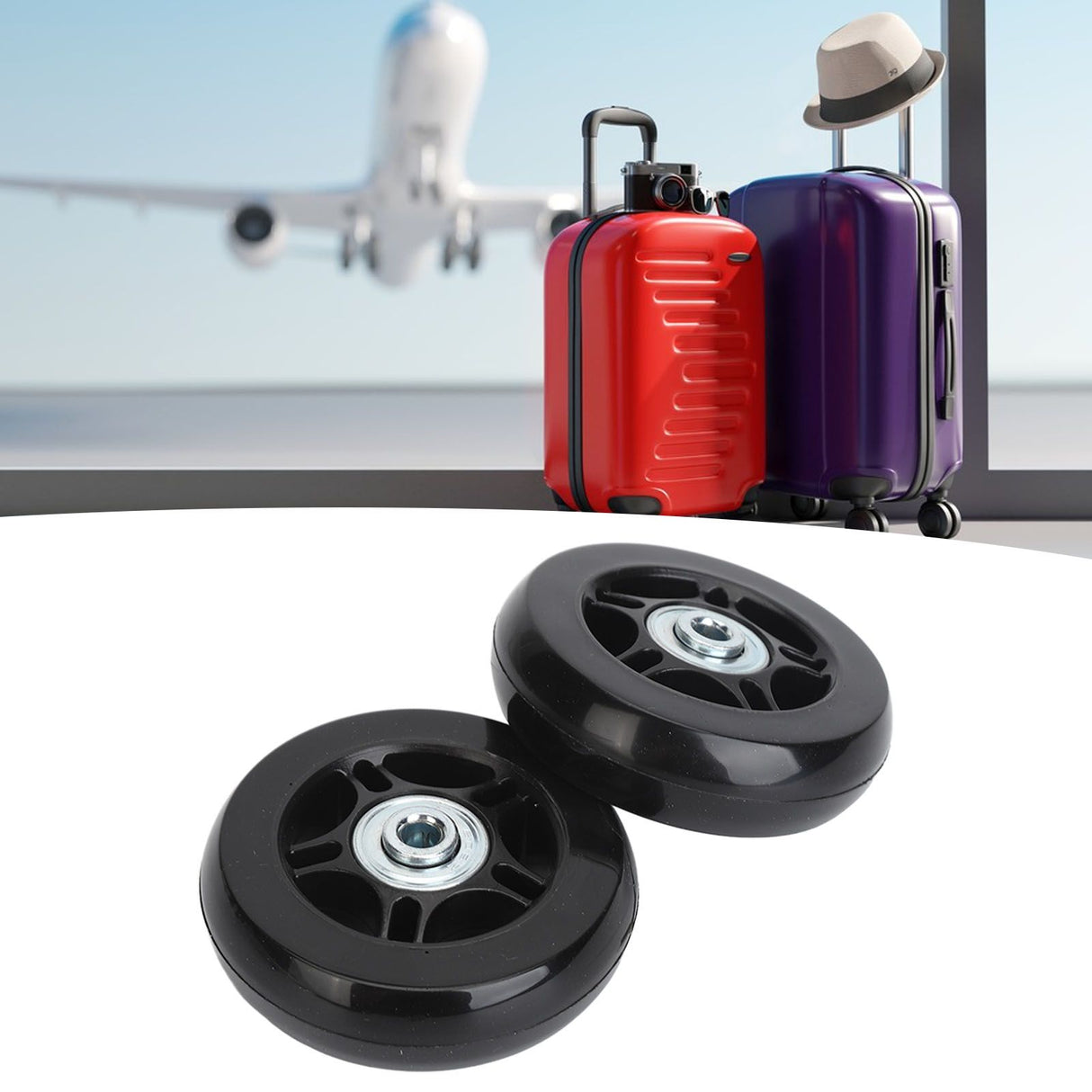 2Pcs Luggage Suitcase Replacement Wheels Universal Rubber Swivel Caster Wheels Bearings Repair Kits with Installation Tool 70x19cm / 27.6x7.5in