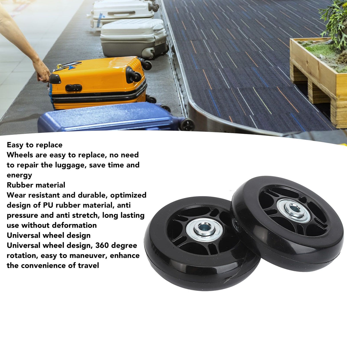 2Pcs Luggage Suitcase Replacement Wheels Universal Rubber Swivel Caster Wheels Bearings Repair Kits with Installation Tool 70x19cm / 27.6x7.5in