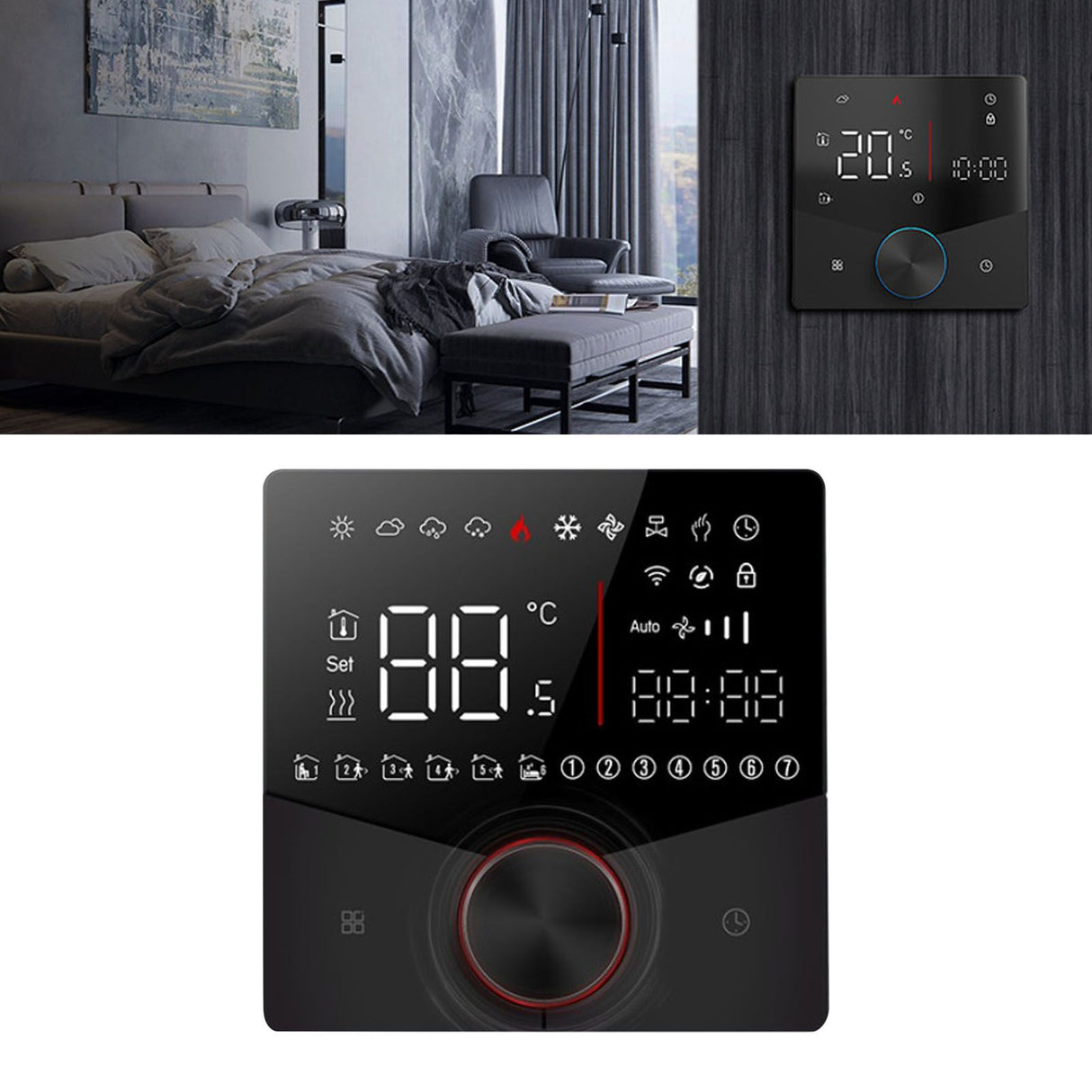 Smart Thermostat Color Display Touch Screen Digital Underfloor Heating Thermostat for Home Steam Room Black