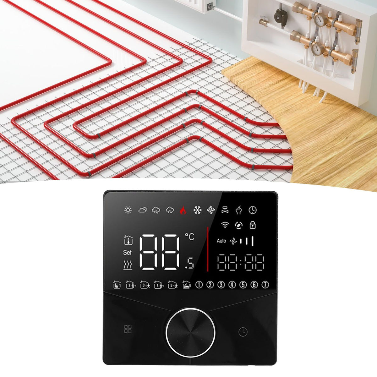 Smart Digital Thermostat LCD Color Display Precise Control Intelligent Temperature Controller Black