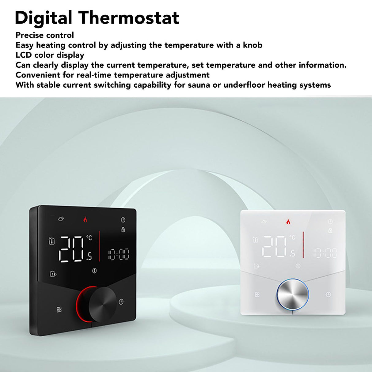 Smart Digital Thermostat LCD Color Display Precise Control Intelligent Temperature Controller Black