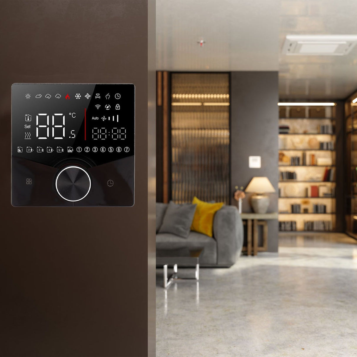 Smart Thermostat Knob Design LCD Color Display Panel Digital Thermostat for Sauna Room Underfloor Heating System Black