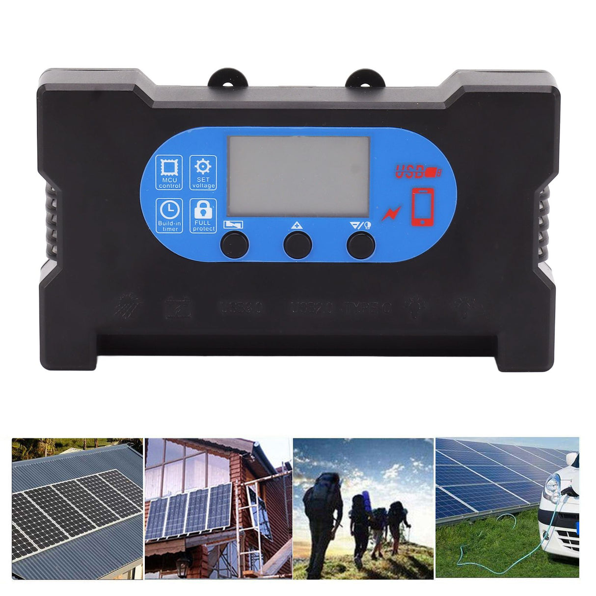 Solar Control Dual USB Type C DC Fast Charging Solar Charge Discharge Controller Solar Panel Controller 200A