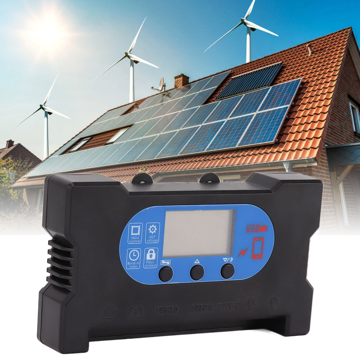 Solar Control Dual USB Type C DC Fast Charging Solar Charge Discharge Controller Solar Panel Controller 200A