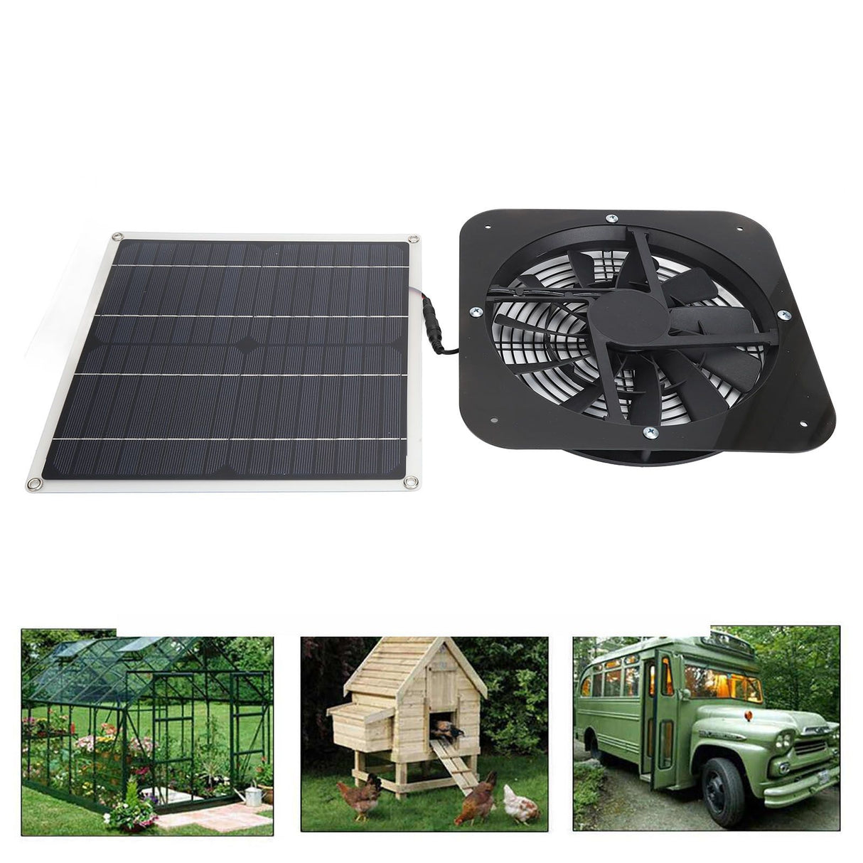 Solar Panel Fan Kit Solar Exhaust Fan 100W Solar Powered Panel with 10inch Round Fan for Greenhouse Shed Chicken Coop Black