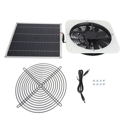 Solar Panel Fan Kit Solar Exhaust Fan 100W Solar Powered Panel with 10inch Round Fan for Greenhouse Shed Chicken Coop White