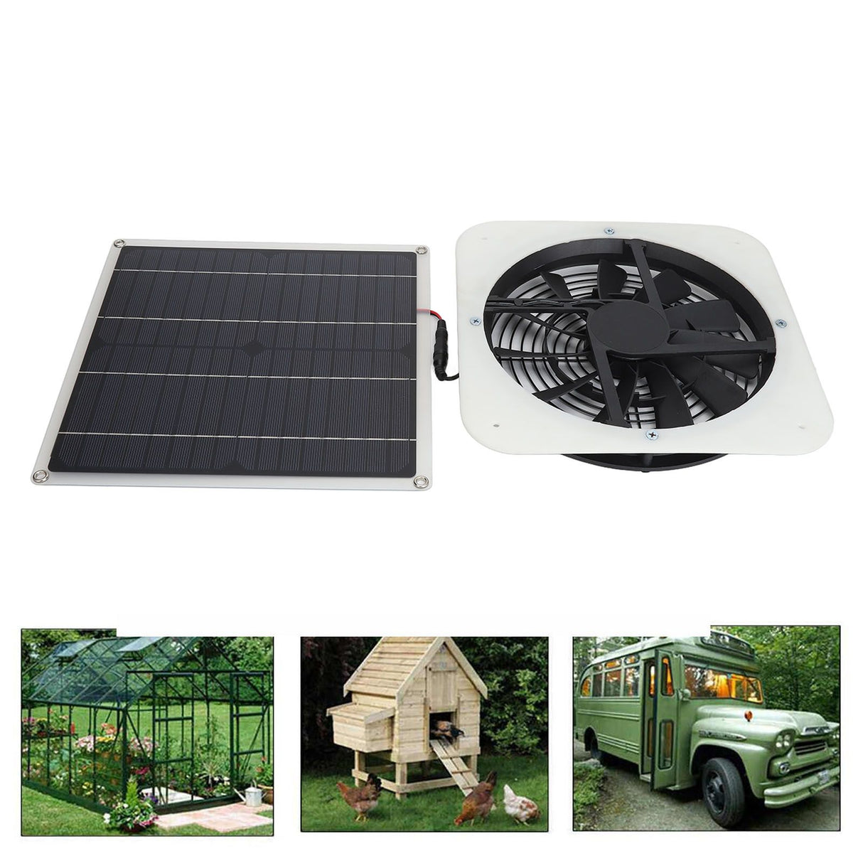 Solar Panel Fan Kit Solar Exhaust Fan 100W Solar Powered Panel with 10inch Round Fan for Greenhouse Shed Chicken Coop White