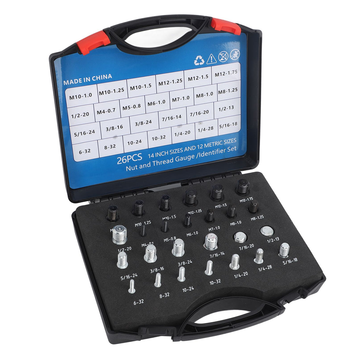 26 PCS Nut Bolt Thread Checker High Accuracy Carbon Steel ABS Nut and Bolt Thread Gauge Set for Detecting Fixed Bolts