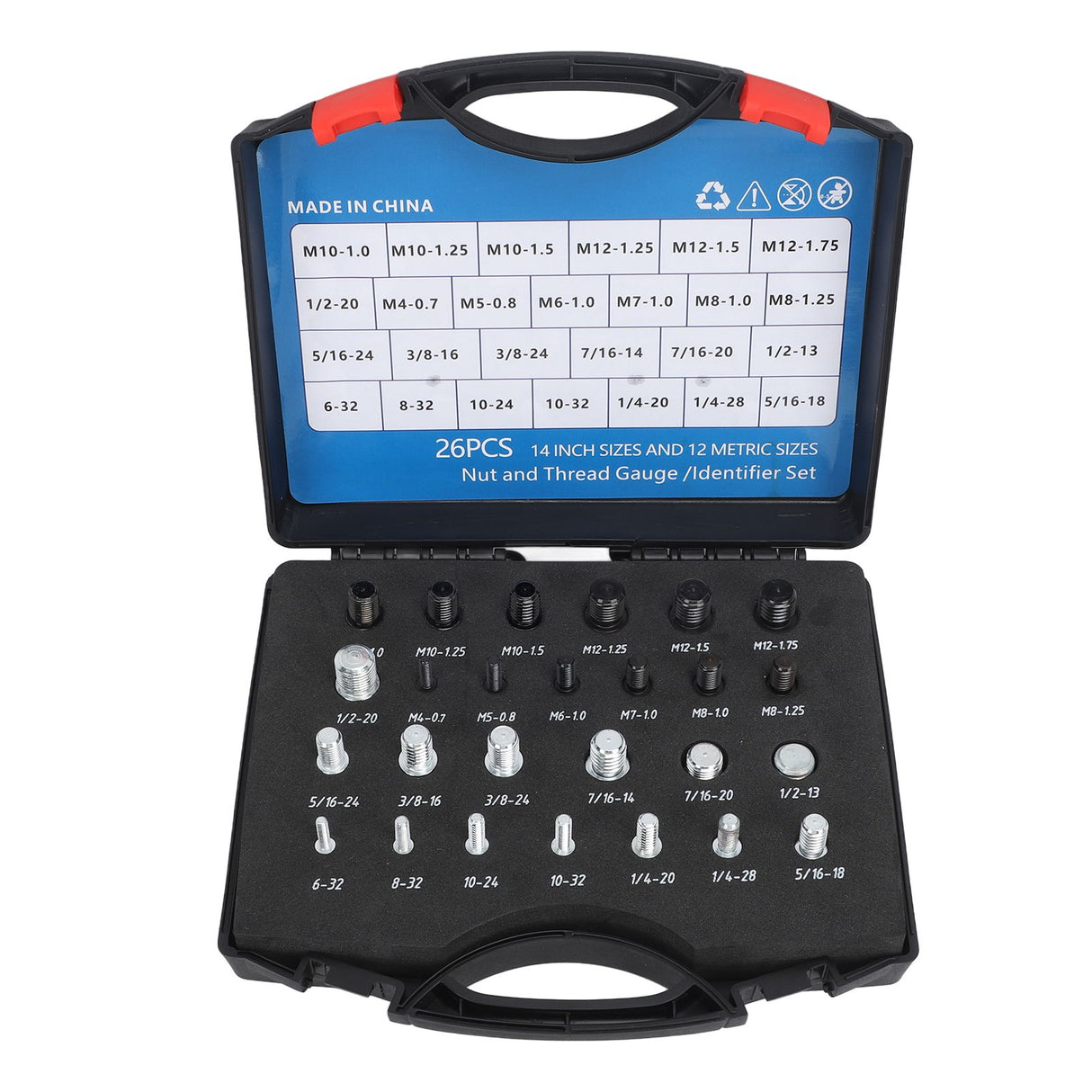 26 PCS Nut Bolt Thread Checker High Accuracy Carbon Steel ABS Nut and Bolt Thread Gauge Set for Detecting Fixed Bolts