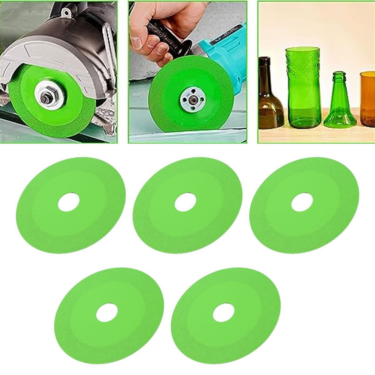 5pcs Glass Cutting Disc 1mm Cutting Blade Ultra Thin Saw BladeWheel Glass Ceramic Cutting for Angle Grinder Green