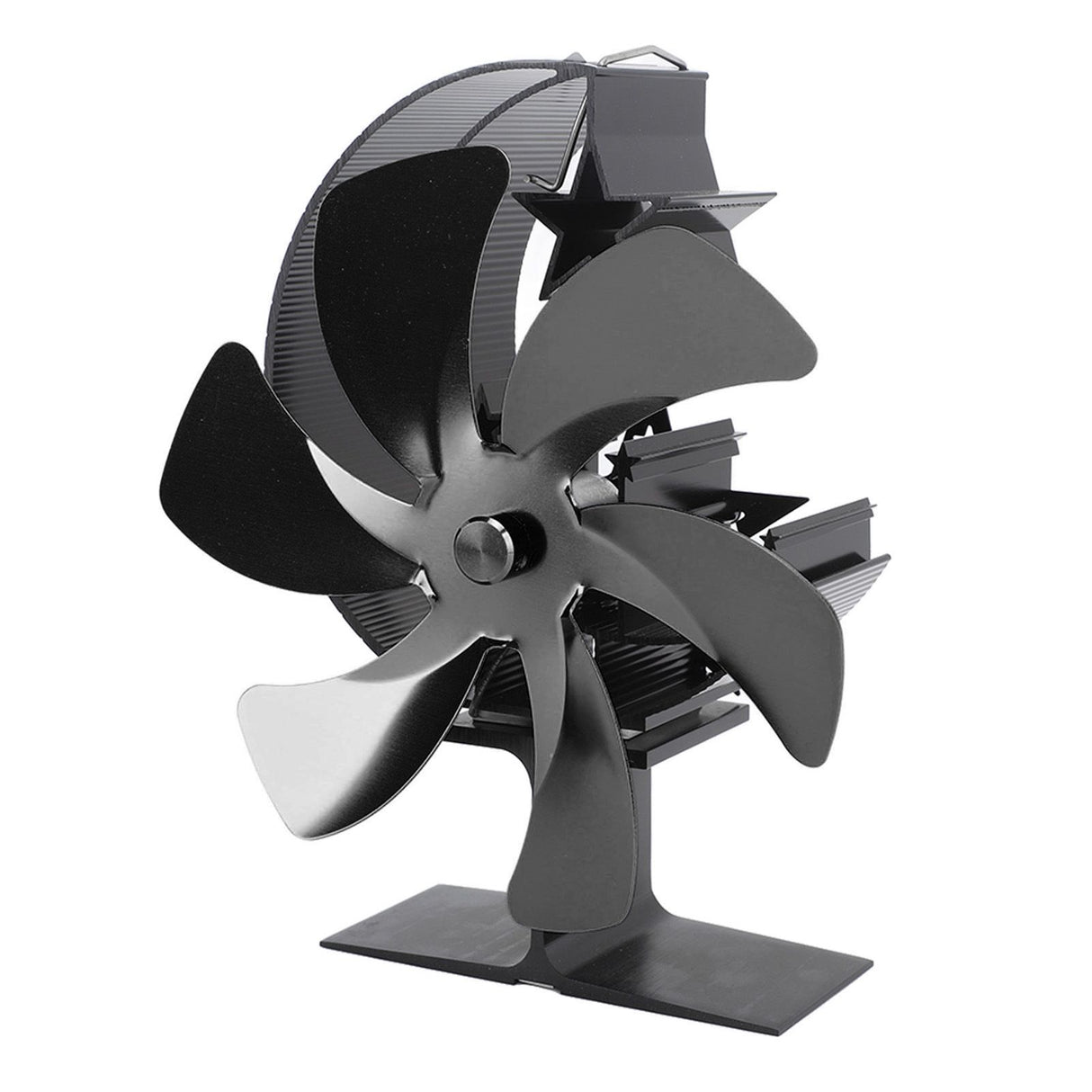 Stove Fan 6 Blades Fireplace Fan Heat Powered Fast Wind Circulation Half Moon Pattern Thermoeletric Fan for Log Burner Black