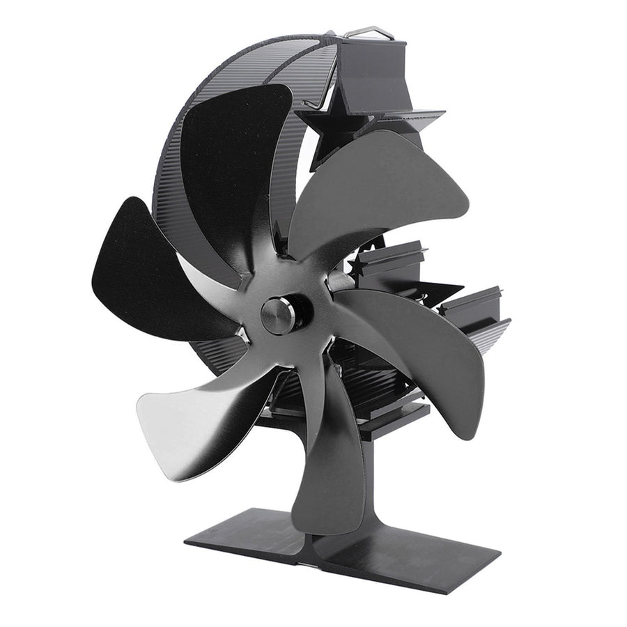Stove Fan 6 Blades Fireplace Fan Heat Powered Fast Wind Circulation Half Moon Pattern Thermoeletric Fan for Log Burner Black