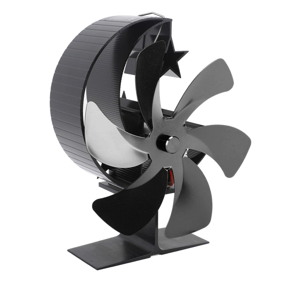 Stove Fan 6 Blades Fireplace Fan Heat Powered Fast Wind Circulation Half Moon Pattern Thermoeletric Fan for Log Burner Black