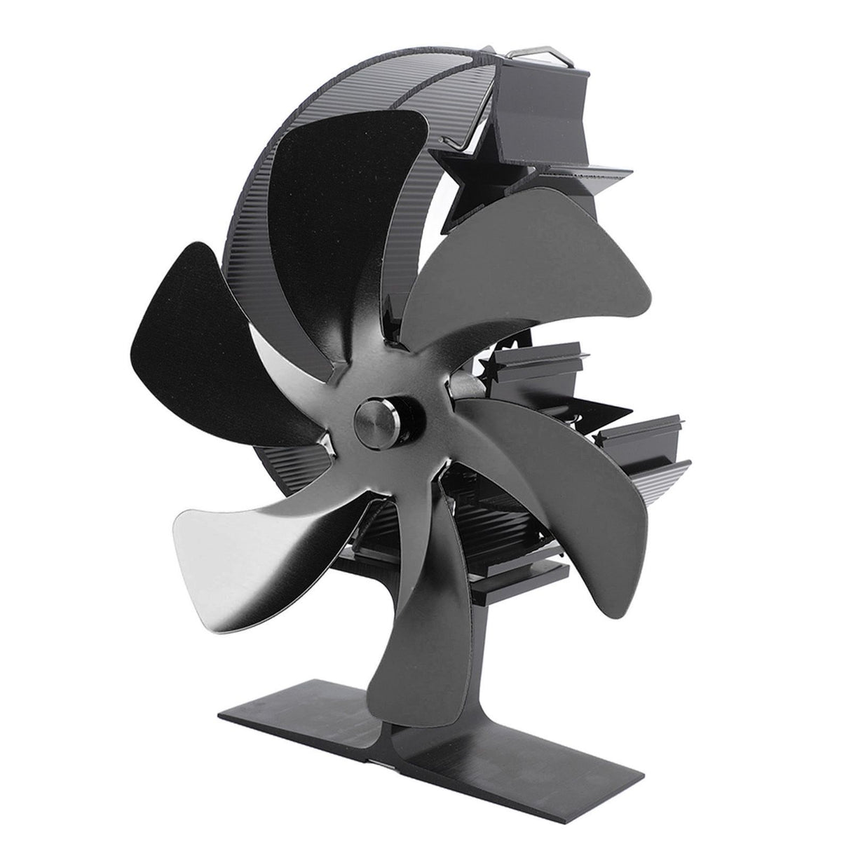Stove Fan 6 Blades Fireplace Fan Heat Powered Fast Wind Circulation Half Moon Pattern Thermoeletric Fan for Log Burner Black