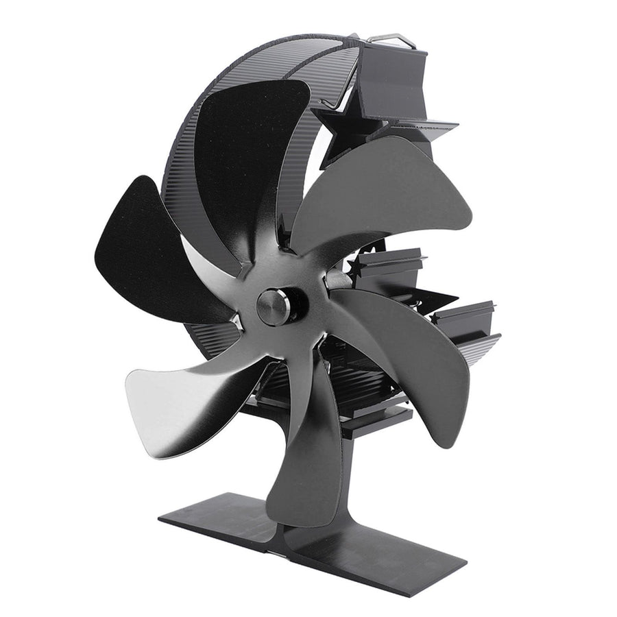 Stove Fan 6 Blades Fireplace Fan Heat Powered Fast Wind Circulation Half Moon Pattern Thermoeletric Fan for Log Burner Black