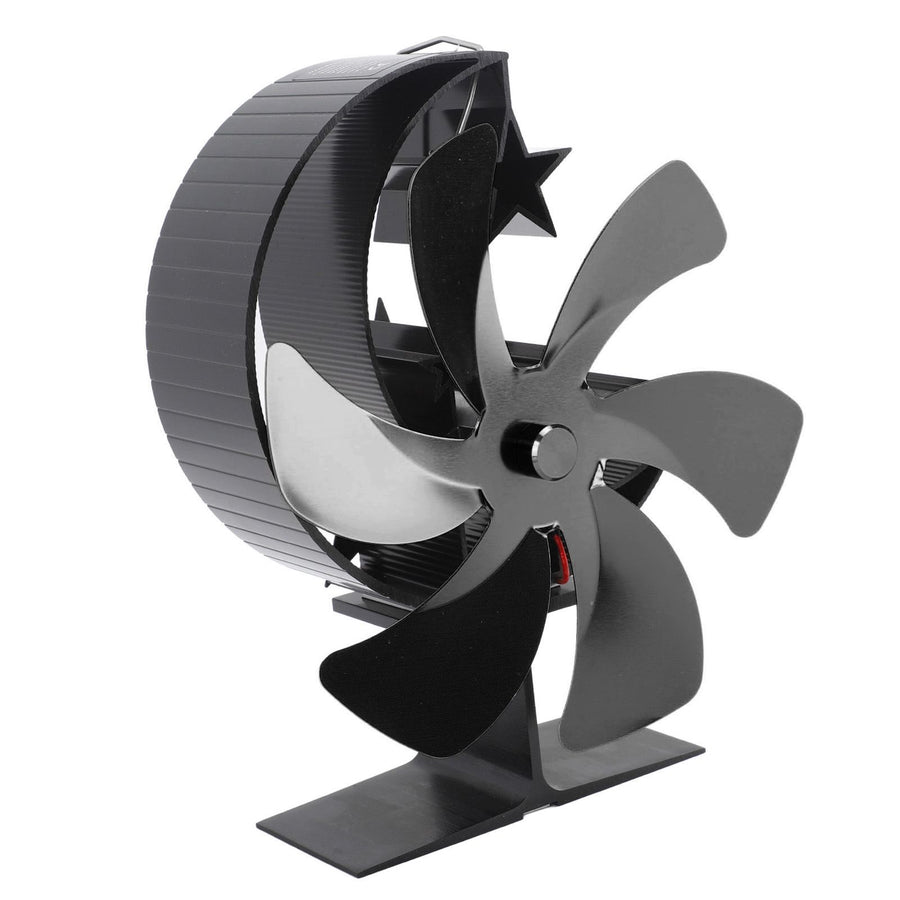 Stove Fan 6 Blades Fireplace Fan Heat Powered Fast Wind Circulation Half Moon Pattern Thermoeletric Fan for Log Burner Black